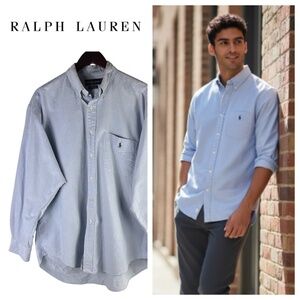 Ralph Lauren Big Shirt Button Up Mens Large Blue Chambray Like Long Slv Pony